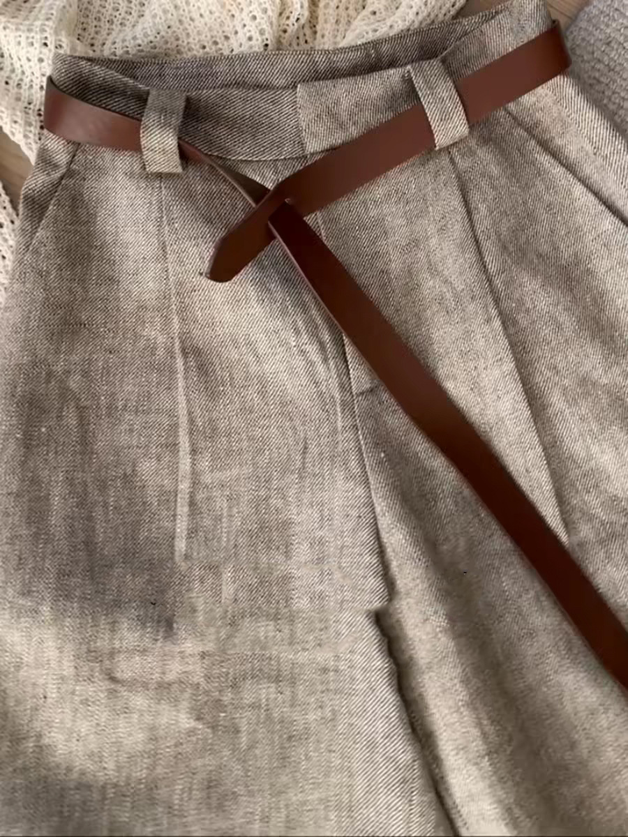 Quần culottes nữ ống rộng cạp cao vải linen phong cách Old Money mùa hè — Quần thời trang cũ
