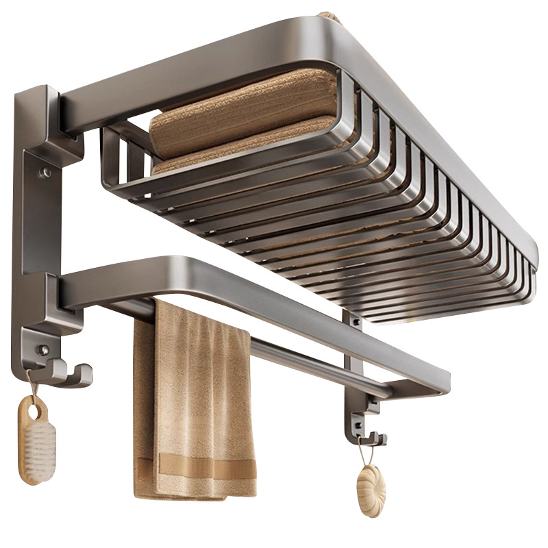 Gun gris espacio toallero de aluminio inodoro sin perforación estante de baño inodoro todo en uno toallero plegable