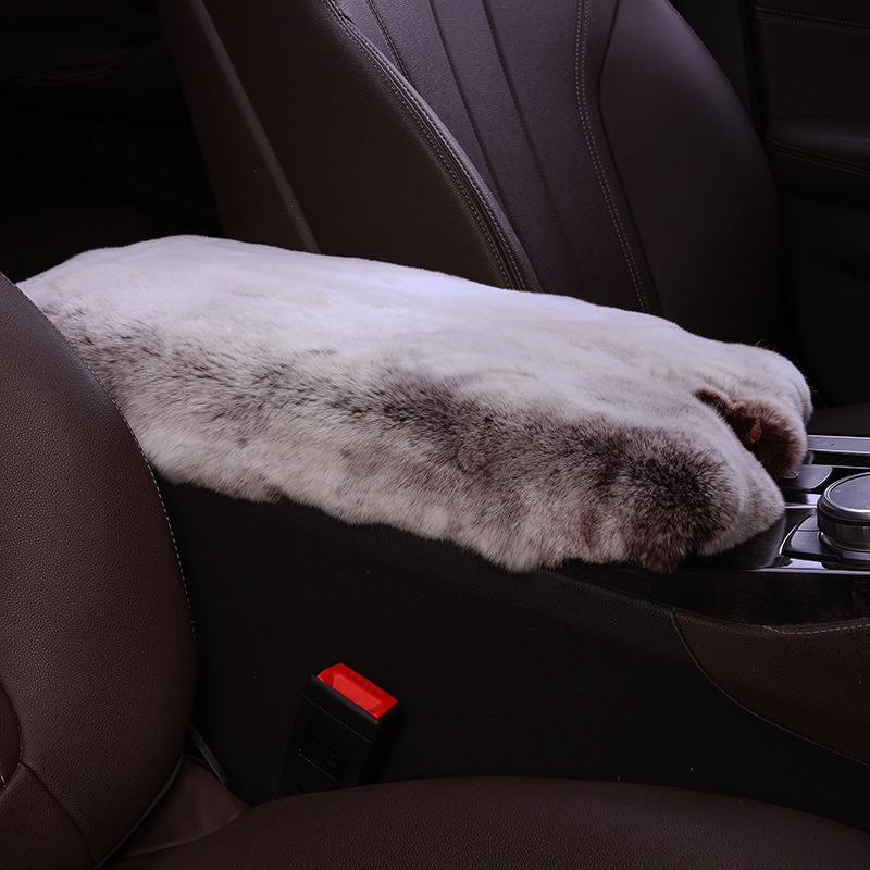 Rabbit Fur Car: Universal Armrest box pad - brown-frost-color-high-quality-whole-rex-rabbit-skin