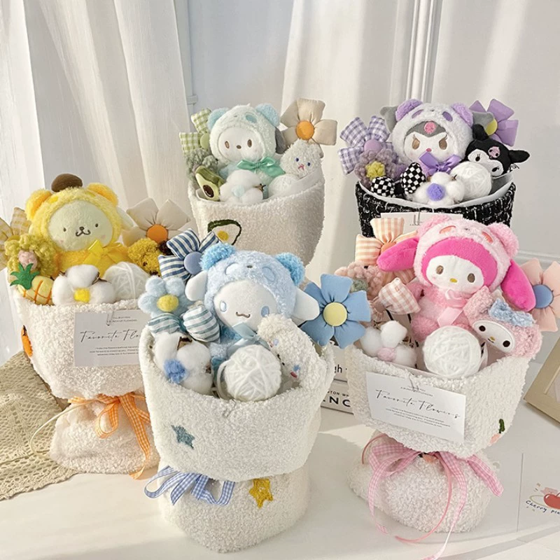 Plush Doll Bouquet for Valentine's Day, Cartoon Character Gift Plushies, 20×5×30 cm