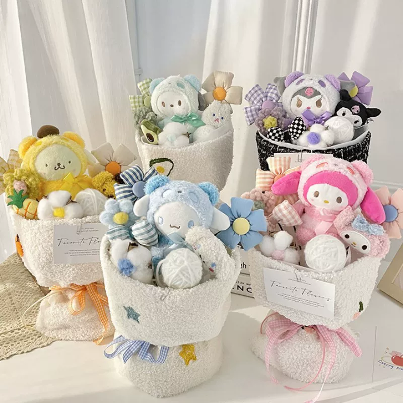Plush Doll Bouquet for Valentine's Day, Cartoon Character Gift Plushies, 20×5×30 cm