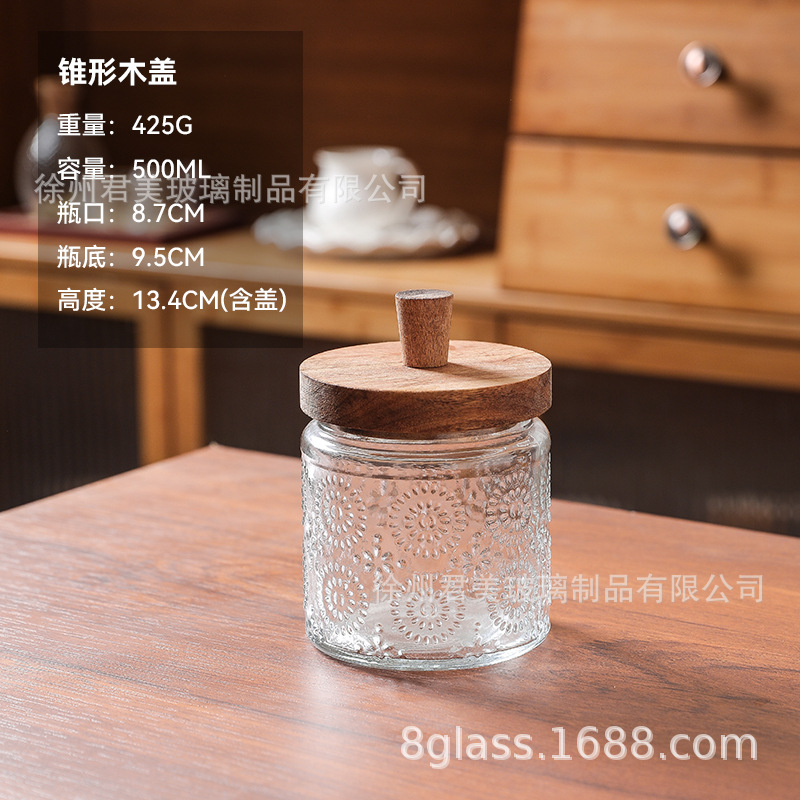 Tanque de almacenamiento de vidrio retro Begonia casera granos naranja frutas secas lata de almacenamiento de té lata de Acacia cubierta de madera mayorista