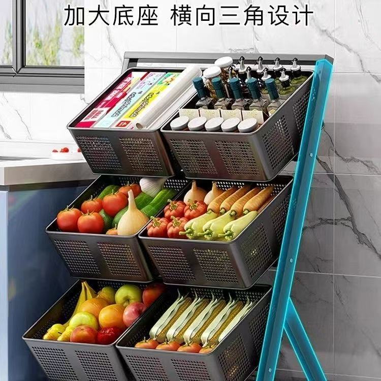 果蔬篮厨房置物架带轮360度落地多层收纳架家用小推车零食果蔬菜|undefined