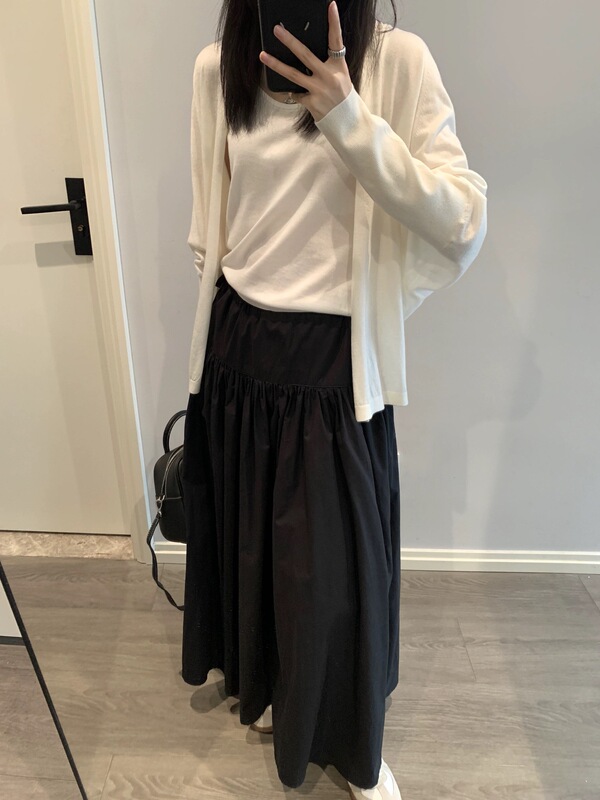 t藏肉主义 白色半身裙女夏设计感高腰抽绳中长款A字裙子|undefined