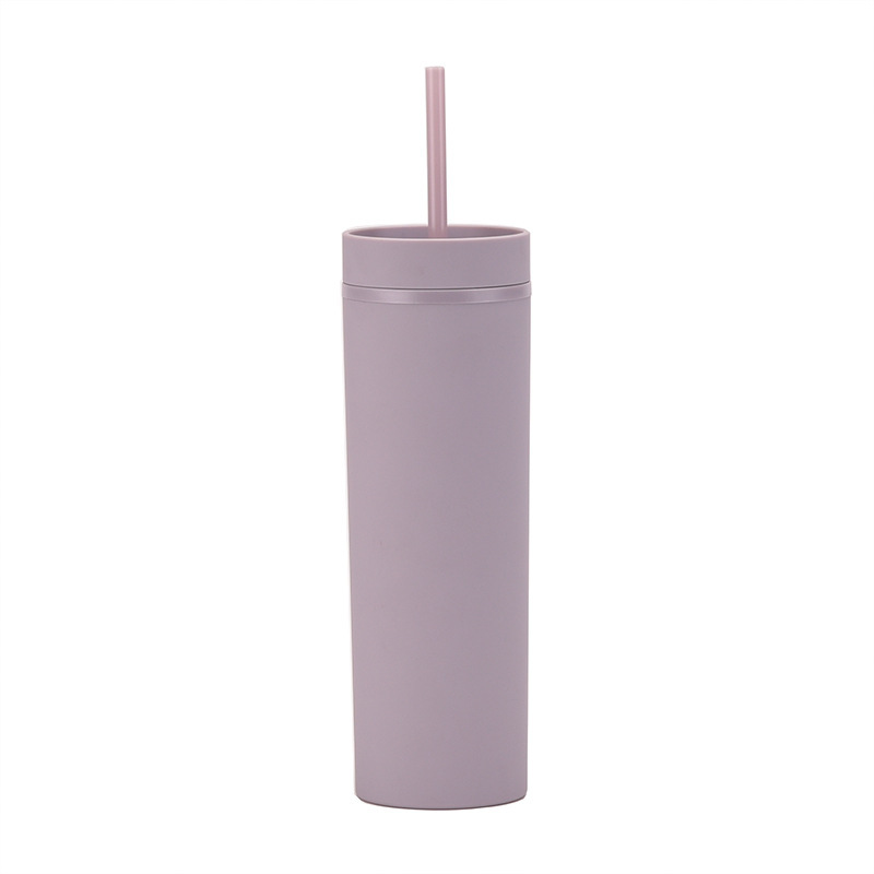 国境を越えたスポットskny二重プラスチックカップカスタムシンプルなゴム塗料カップ16オンス密封ストレートストローカップ|undefined