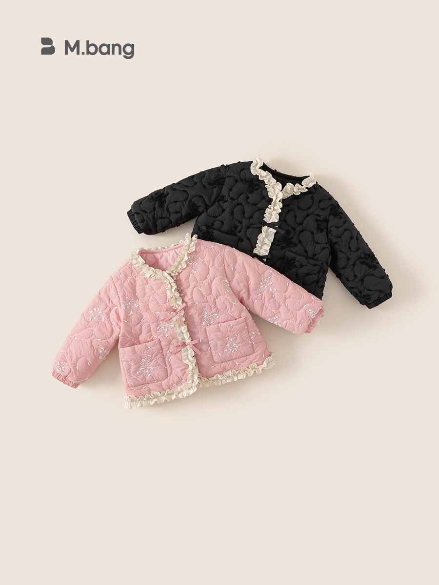 Youbao ropa para niños niña pequeña fragancia chaqueta acolchada de algodón invierno nuevo bebé dulce encaje acolchado chaqueta de punto