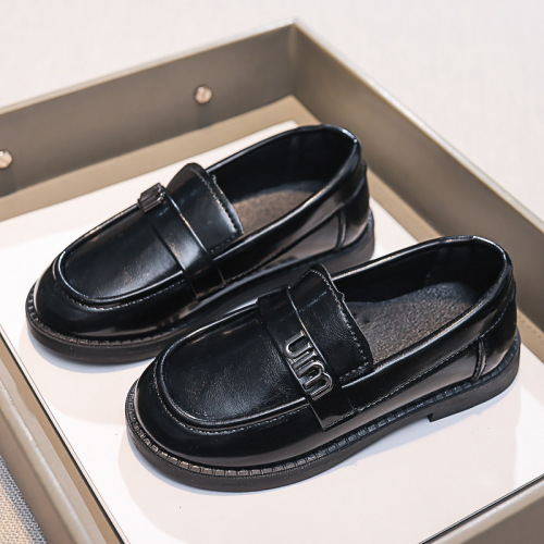 Children's Leather Shoes 2024 Spring Boys Black Dance Little Leather Shoes British Style Baby Primary School Children's Performance Shoes