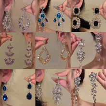 银针夸张方形锆石耳环轻奢高级宫廷风耳钉气质时尚百搭设计感耳饰