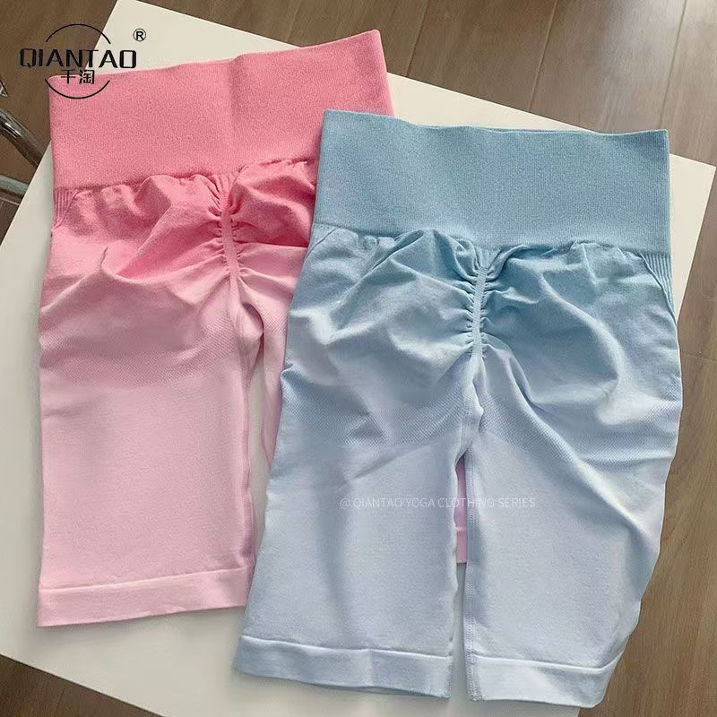 Verano delgado pantalón de calzada de cintura alta elástica corren los pantalones de gimnasio de alta cintura de miel de melocotón teñido ajustado pantalones teñidos