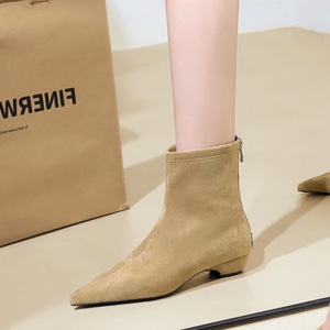 6825-1 French retro minimalist back zipper low heel fashion boots for women, suede casual versatile pointed slim short b