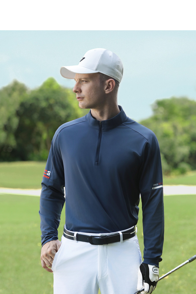 Áo thun golf nam dài tay PGM co giãn cao, cổ đứng khóa kéo, phong cách thể thao thu đông — YF733-Tay dài màu xanh nhạt, YF733-Trắng dài tay, YF733-dài tay màu xanh hải quân chi tiết 10