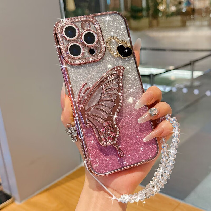 流砂蝶ホルダー Apple 16promax 携帯電話ケース iphone15 ラインストーングリッターソフトシェル 14 電気メッキに適しています|undefined
