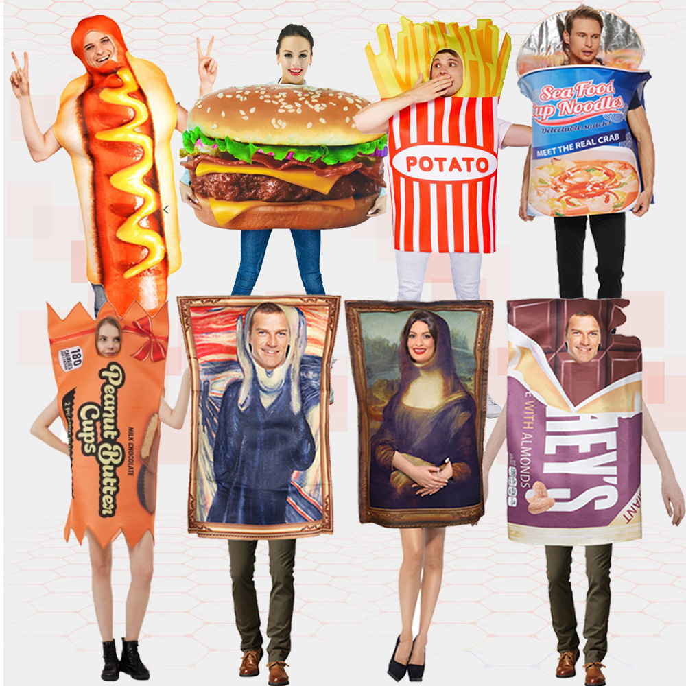 Halloween Mona Lisa cos costume mural costume campus event performance jumpsuit composite sponge