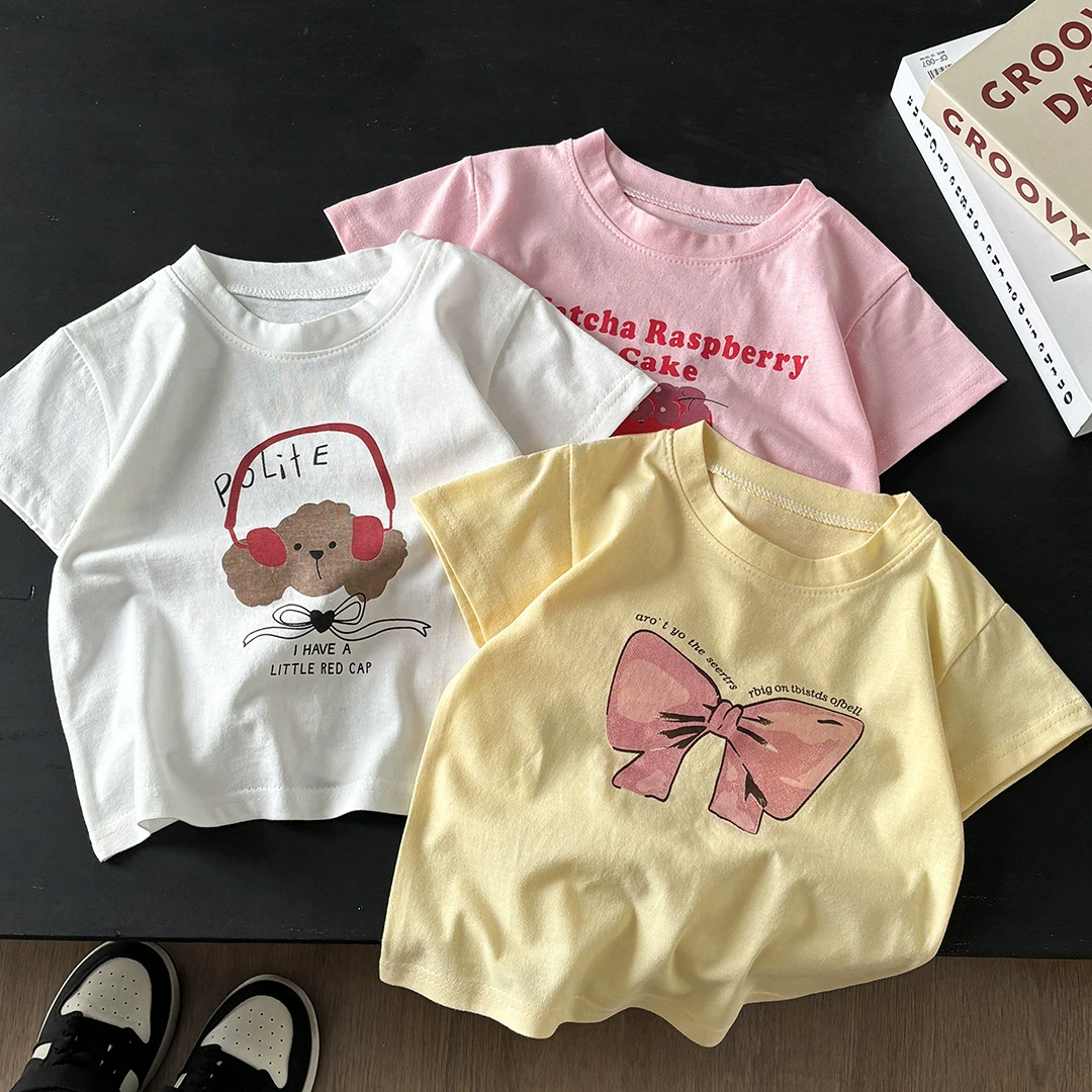 Детская футболка с коротким рукавом, 100% хлопок, летняя одежда для девочек, одежда для малышей, топы для мальчиков, оптом для детей младшего возраста
