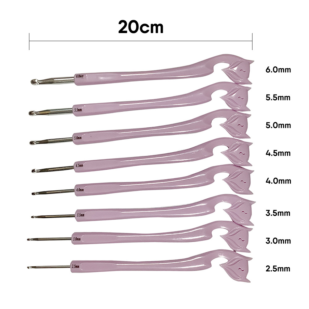 Herramientas de tejer suéter aguja cabeza zorro mango plástico galvanoplastia oro rosa crochet conjunto 8 tarjeta inserción embalaje