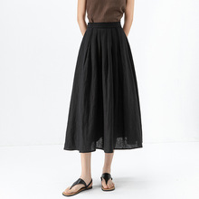 鑫阁垂感亚麻复古通勤A字中长半身裙女夏季薄款松紧腰遮胯大摆裙