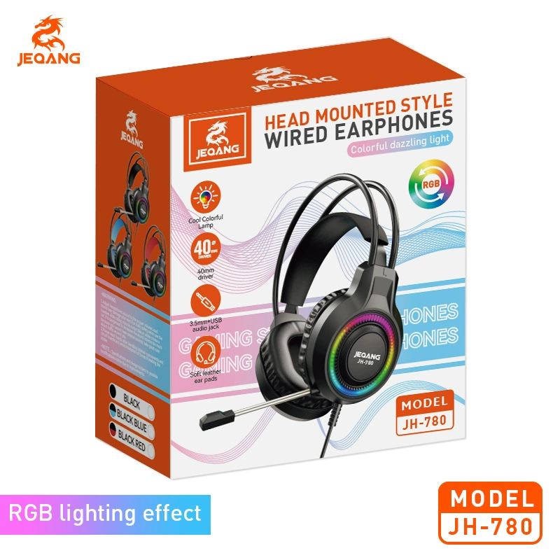 Проводное игровое или наушники (JEQANG) JH-780, подсветка RGB, виртуальный 7.1, микрофон, для ПК