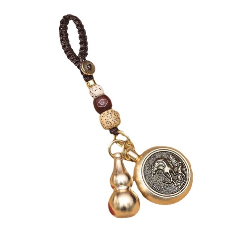 Brass gourd, twelve zodiac signs, year of the dragon, brass safety pendant, creative car keychain, gourd pendant