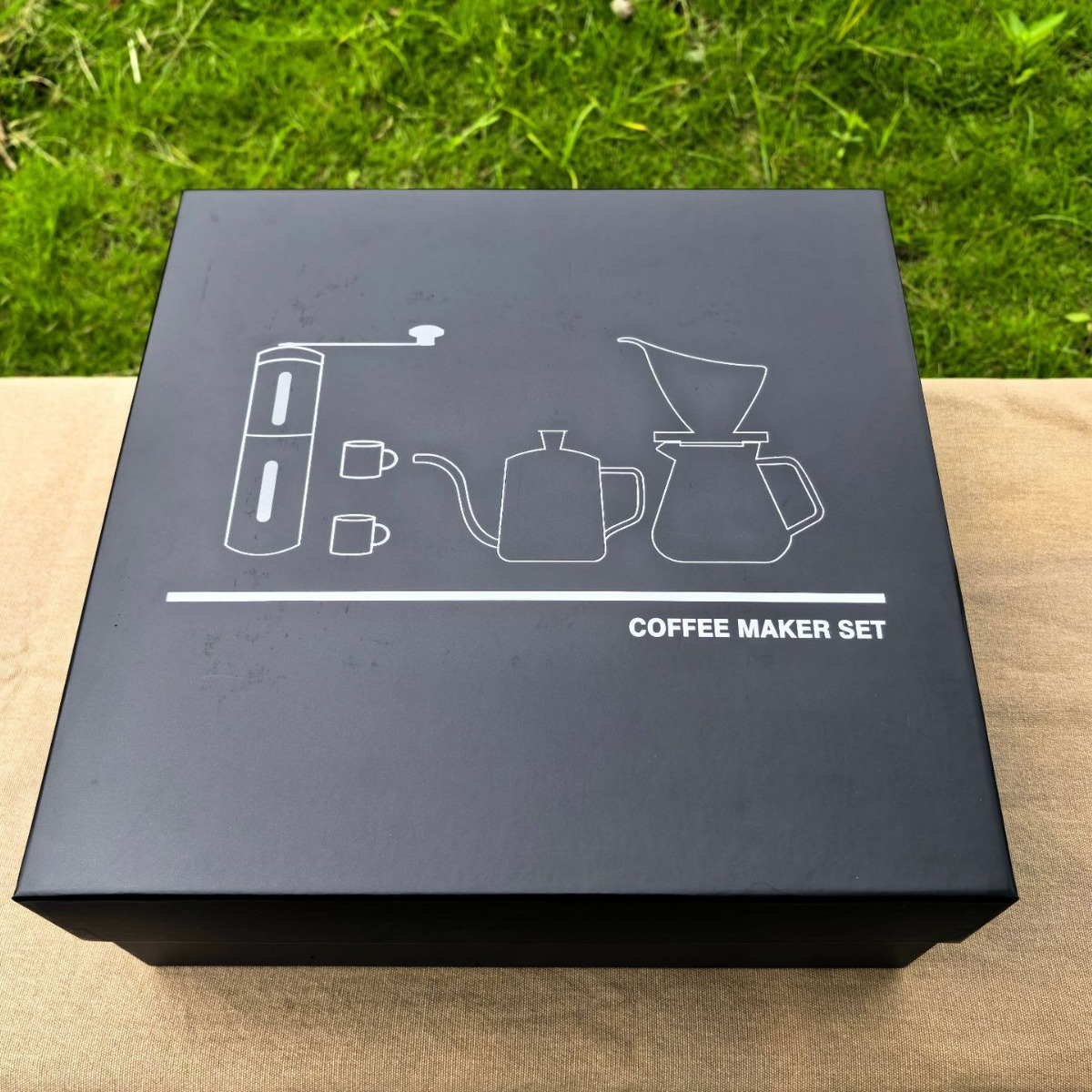 Caja de regalo de café de lavado a mano, molino de frijoles de mano, tazas de vidrio de alto silicio de silicio, malla de acero de metal, viajes al aire libre portátiles