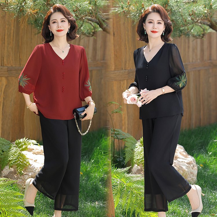 Plus-Size Mother-In-Law Wedding Banquet Pants Suit Summer High-End Lady Dress Two-Piece Set Suitable for Everyday Wear on May Day