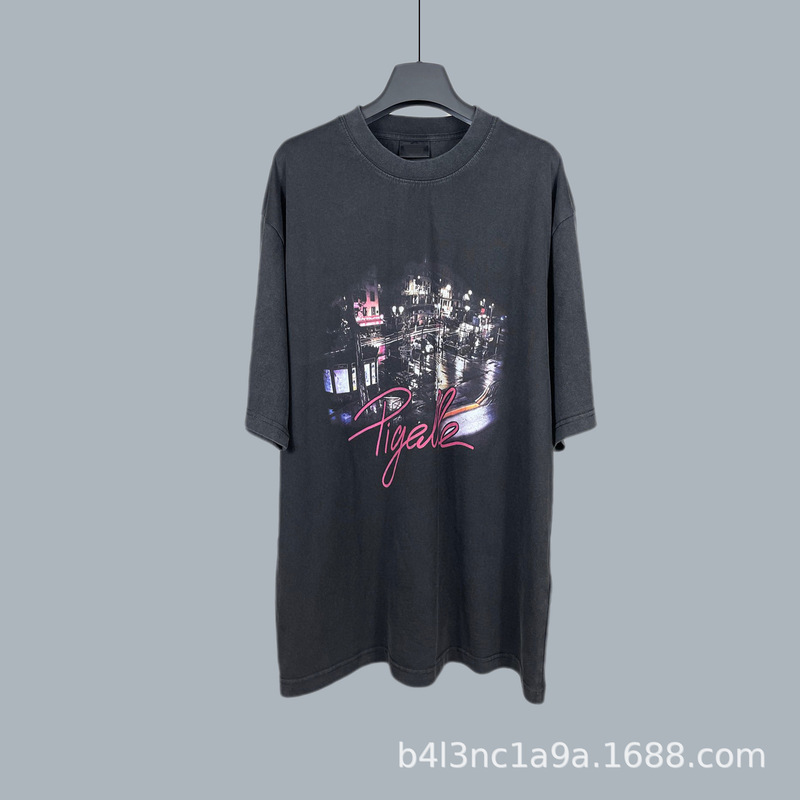 【In-Stock Instant Shipping】High-Quality Paris B Print Embroidery Washed Collection Unisex Loose Short-Sleeve T-Shirt 【In-Stock Instant Shipping】High-Quality Paris B Print Embroidery Washed Collection Unisex Loose Short-Sleeve T-Shirt