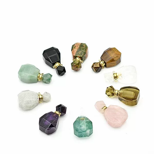 Source factory direct oil bottle multi-angle faceted natural stone aromatherapy pendant powder Crystal Jade perfume bottle