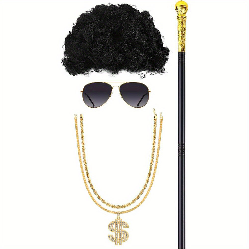 Accesorios para pelucas de fiesta de carnaval, collar de Elvis estilo disco de los 70, accesorios de fiesta de los 90, peluca de fiesta