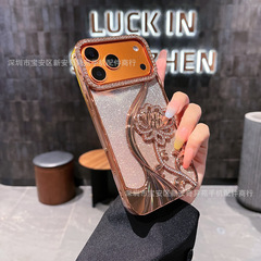 跨境爆款透明镂空花朵保护套适用iPhone17Promax闪粉苹果16手机壳