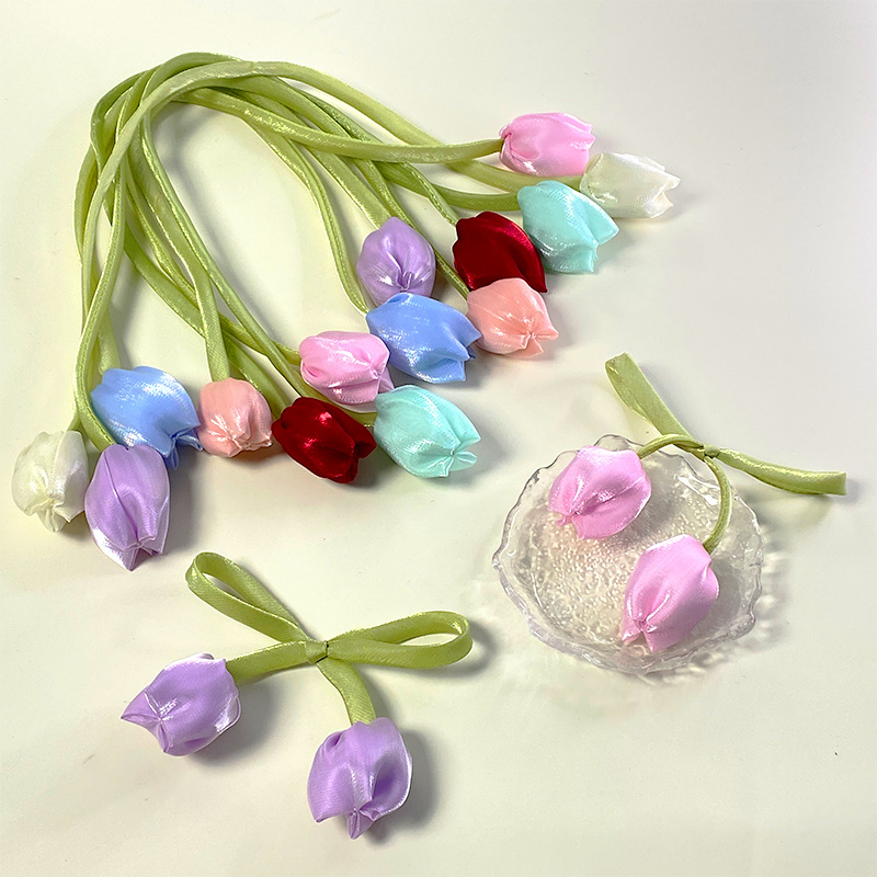 Small Fresh Tulip Accessories DIY Curtain Decoration Handmade Ribbon Flower Bud Decoration Clothing Cake Bag Accessories