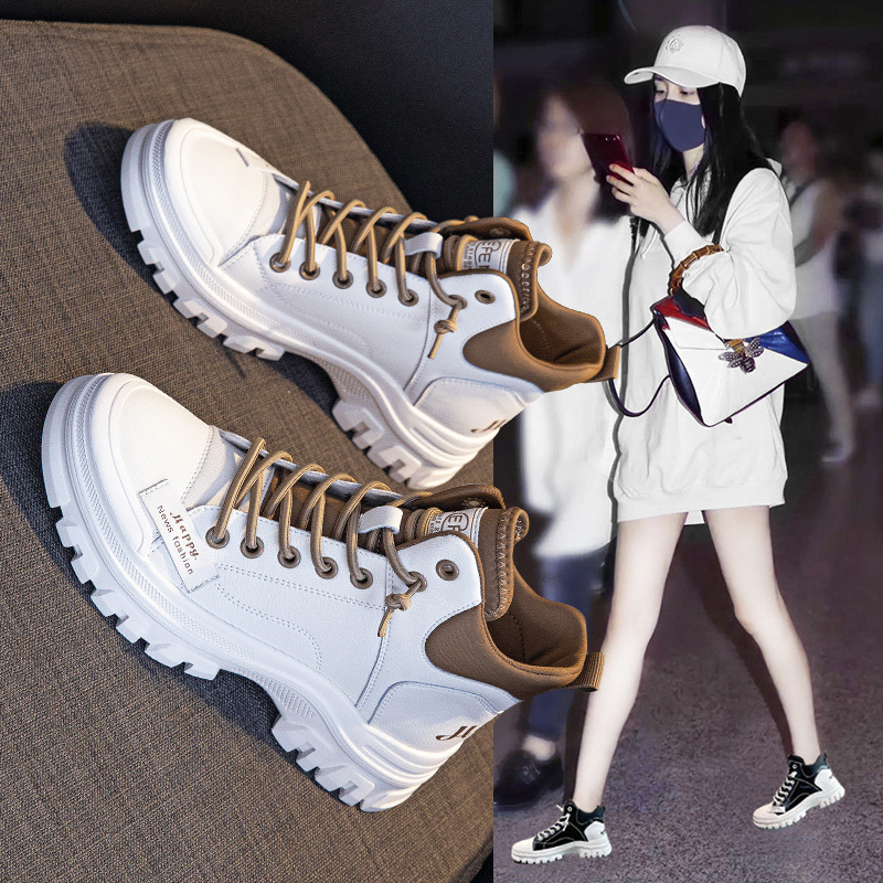 2023 herbst und Winter Neue Echtes Leder Vielseitige Arbeitskleidung Kurze Stiefel für frauen Freizeit Sport High Top Kleine weiße Schuhe_voghion.com