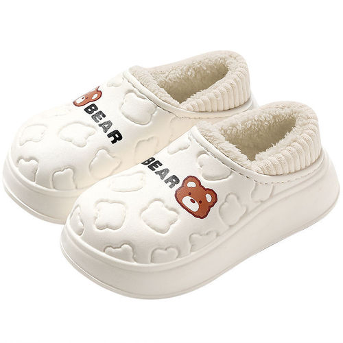 Waterproof cotton slippers for women, winter indoor home wear, new style closed-toe outdoor warm plush postpartum cotton shoes for women.