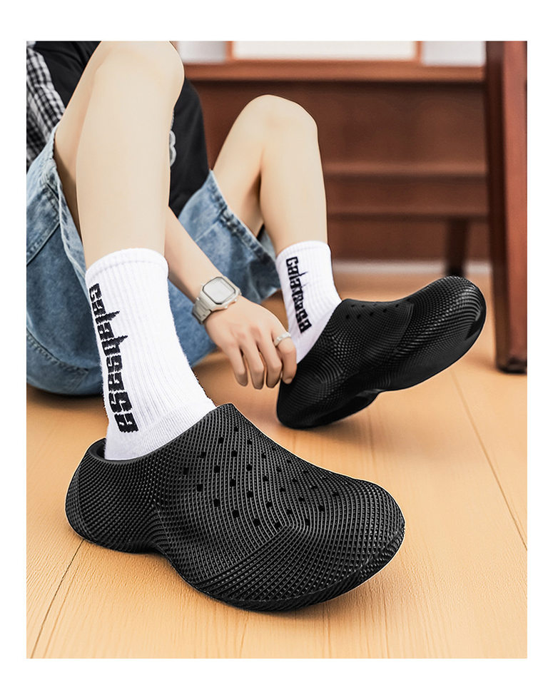 Dép bít mũi đế dày in 3D thoáng khí chống trượt đi ngoài trời — Màu kaki, màu đen chi tiết 20