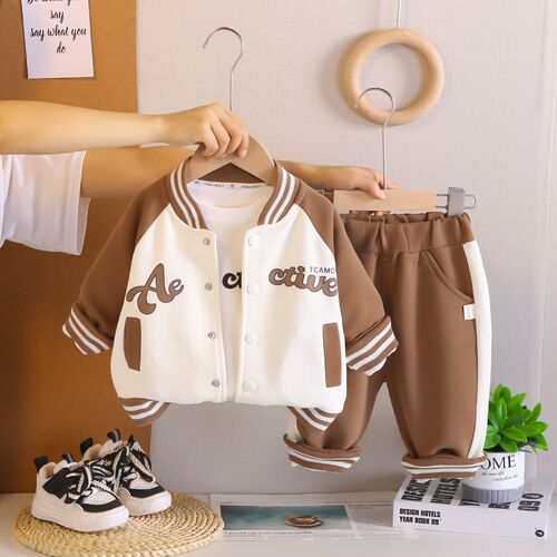 Spring and autumn children's wear new suit, boys 'baseball, handsome, foreign style, spring and autumn casual three-piece set, baby's spring clothes, sports