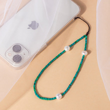 |碧山绿|极简小众设计绿松石极细短款手机链手腕挂绳天然珍珠清新