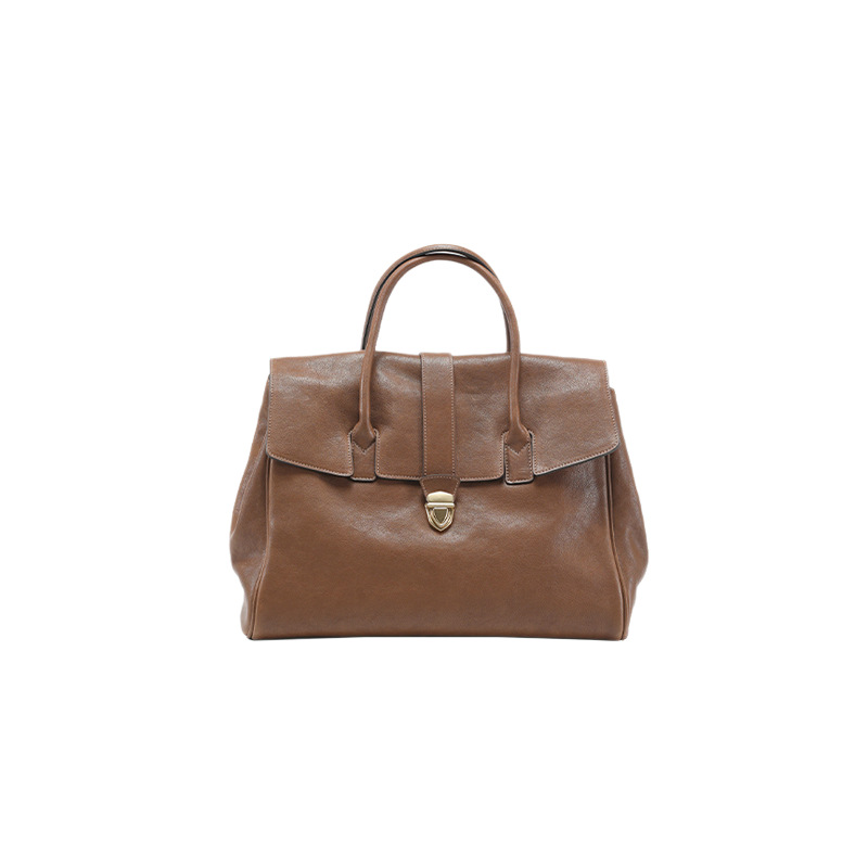 Women's Genuine Leather Retro Large Capacity Commuter Handheld Briefcase - Top Grain Vegetable Tanned Cowhide - Thumbnail 5
