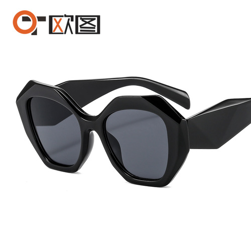 New polygonal women's fashion sunglasses gorgeous retro large frame UV400 cross-border sunglasses wholesale 9454