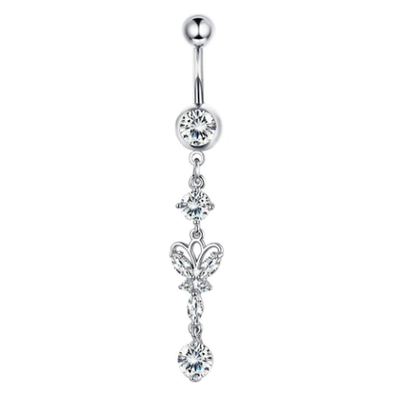 Piercing per ombelico, gioielli con quattro diamanti a forma di farfalla, in acciaio inossidabile e rame_voghion.com