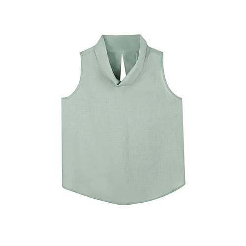 Wanwei Design Sense Pile Neck Sleeveless Top Women's Summer 2024 Swinging Neck Back Lacework Ramie Vest P1668 