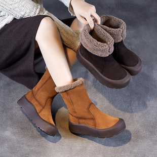 Thick-soled Frosted Cowhide Snow Boots Women's Winter 2024 Genuine Leather Two-wear Folding Women's Shoes fleece-lined Thickened Non-slip Cotton Boots