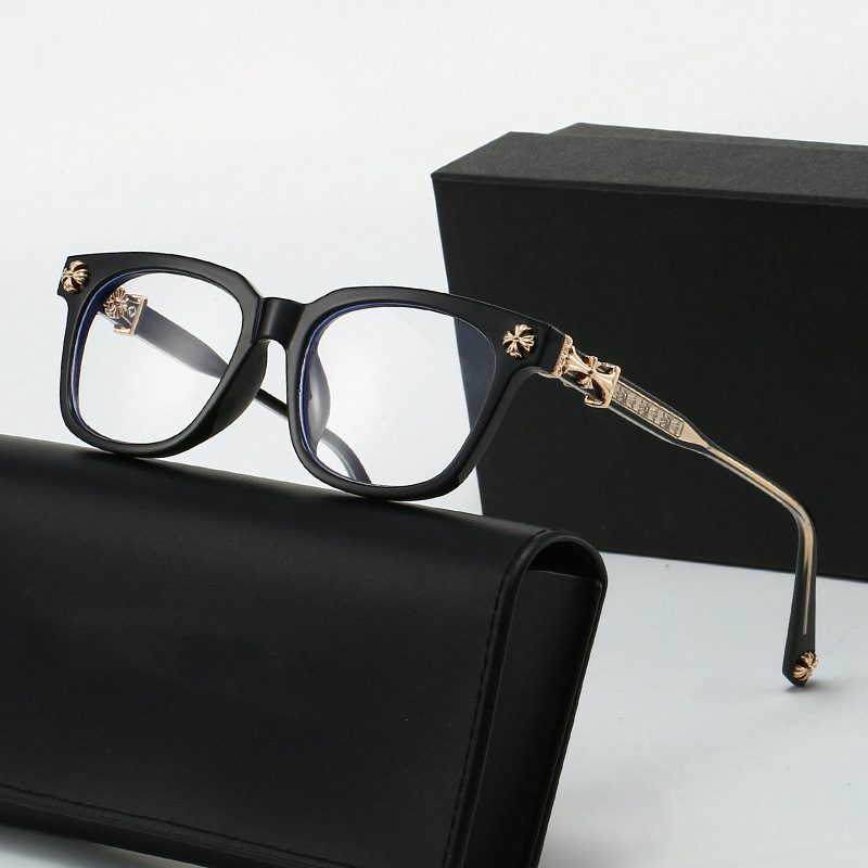 Crowe's New Pin Anti-Blue Light Flat Mirror Cross-Border Retro Plain Face Slimming Black Frame Imitation Plate Leg Frame Glasses
