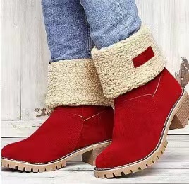 Plus size women's boots Thick heels high heels Snow boots Two wear warm women's boots mid-calf boots cotton shoes snow_voghion.com