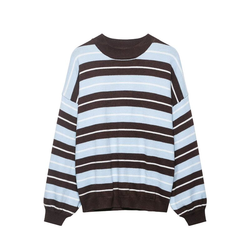 Taop&Za Women's Clothing 2026 Spring New Style Korean Style Loose, Lazy, Versatile Pullover Color-Blocked Striped Knit Sweater