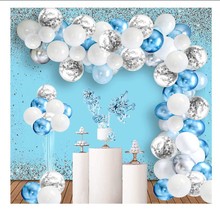 白色金属蓝色银色气球花环生日装饰迎婴派对婚礼冷冻主题派对装饰