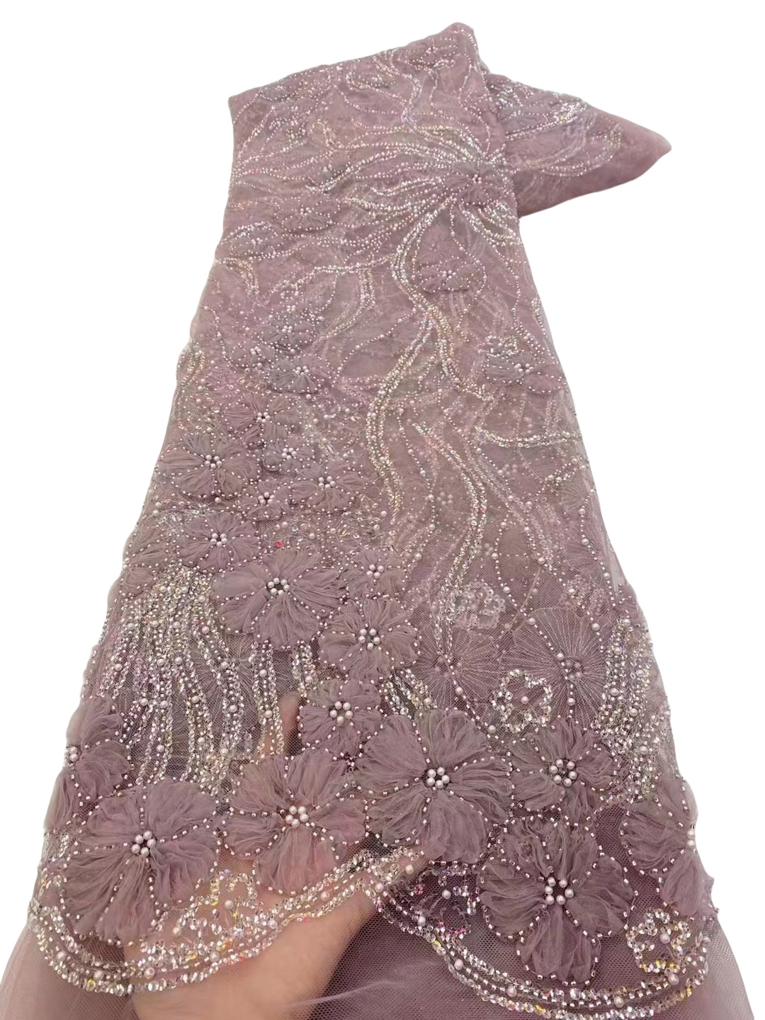 Fábrica de flores en stock bordadas perlas bordadas esquinillas de perlas bordadas de moda pequeña fresca vestido vestido de boda tela
