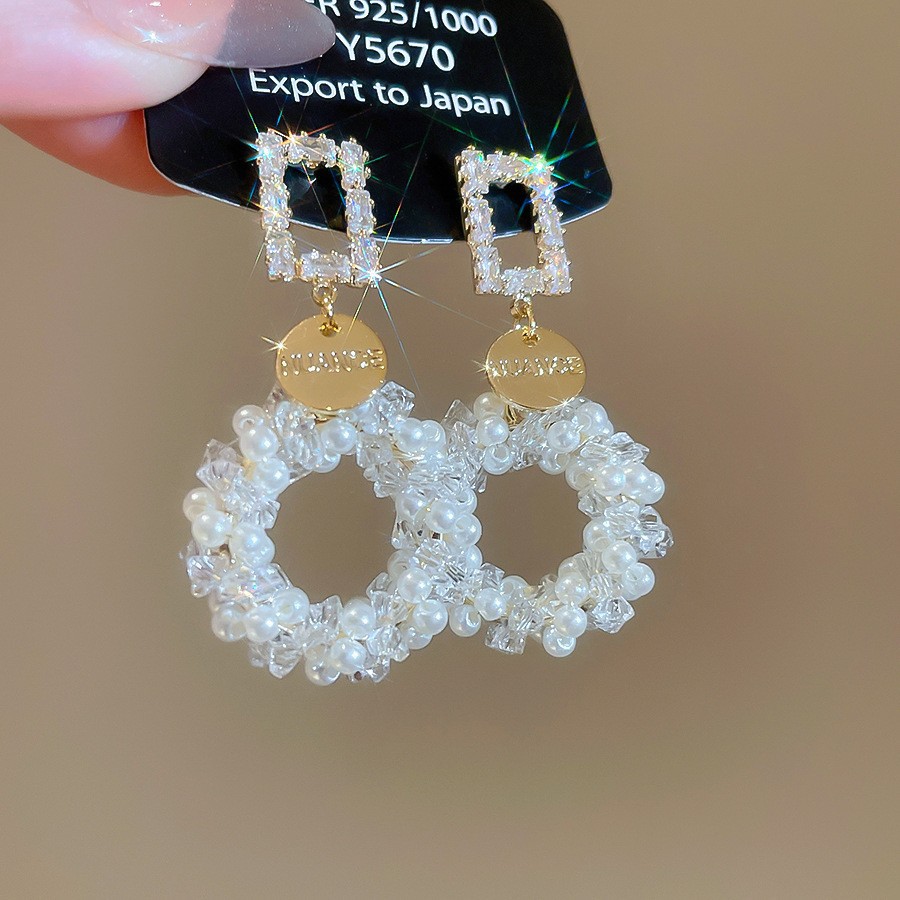 Aguja de plata con diamantes de cristal pendientes de bordilla estilo nacional pendientes de temperamento pequeño ligero lujo de alta calidad industria pesada exageración pendientes