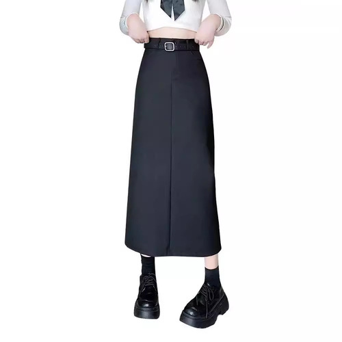 Women's gray suit pants for spring and autumn, mid-length casual high-waisted slimming pleated A-line with slits