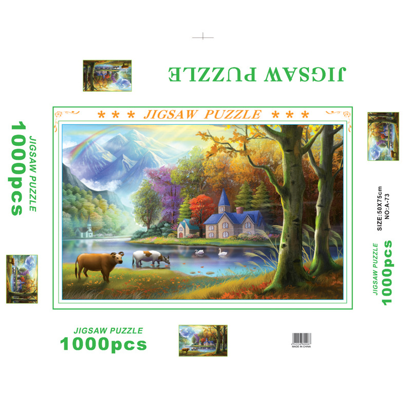 Rompecabezas para adultos 1000 piezas de papel dibujos animados paisaje alta dificultad cerebro quema juego juguetes educativos puesto en el mercado nocturno pequeños productos