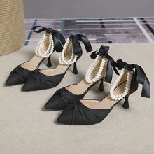 气质法式中跟细跟伴娘单鞋耐磨高跟鞋白色凉鞋夏季薄款配裙子凉鞋