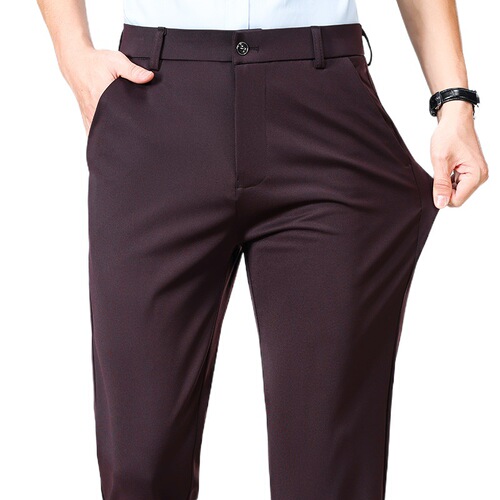 Wholesale men's four-way stretch summer ice silk pants, long pants, high-waisted breathable wrinkle-resistant formal pants