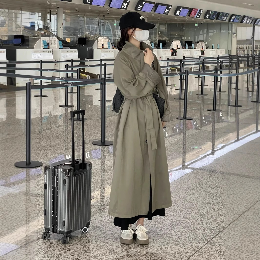 韩系慵懒风垂感宽松风衣外套女秋季新款小个子高级感休闲长款大衣